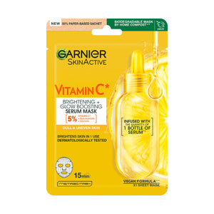 Garnier SkinActive Vitamin C* Brightening + Glow Boosting Serum Sheet Mask for dull & uneven skin 28 g
